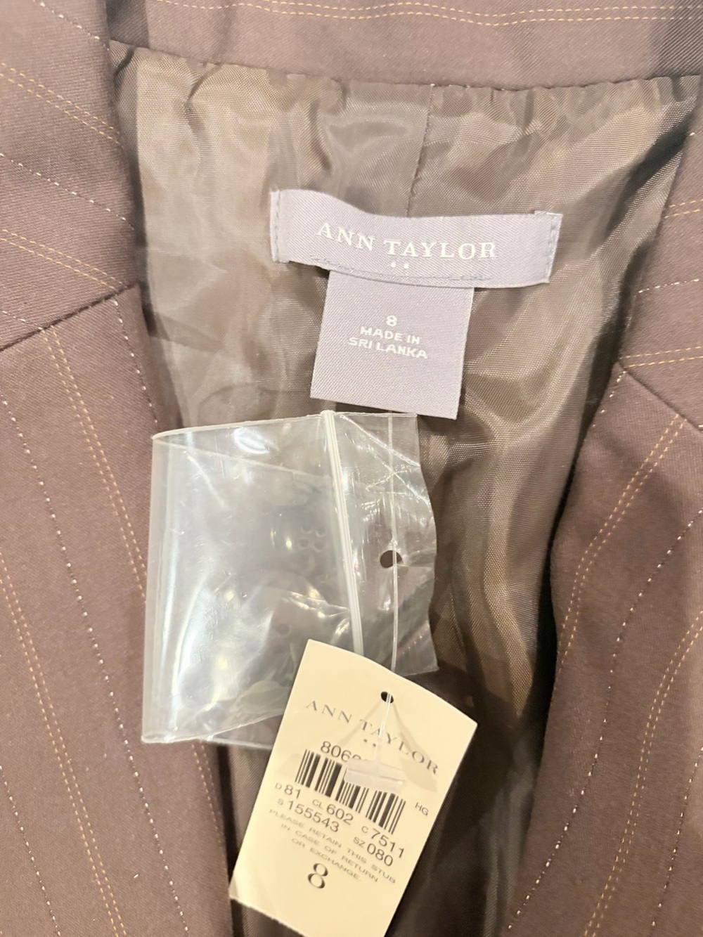 NWT Ann Taylor "Margo" Brown Pinstripe 2-Piece Pant Suit Set - Size 8 - Picture 4 of 14